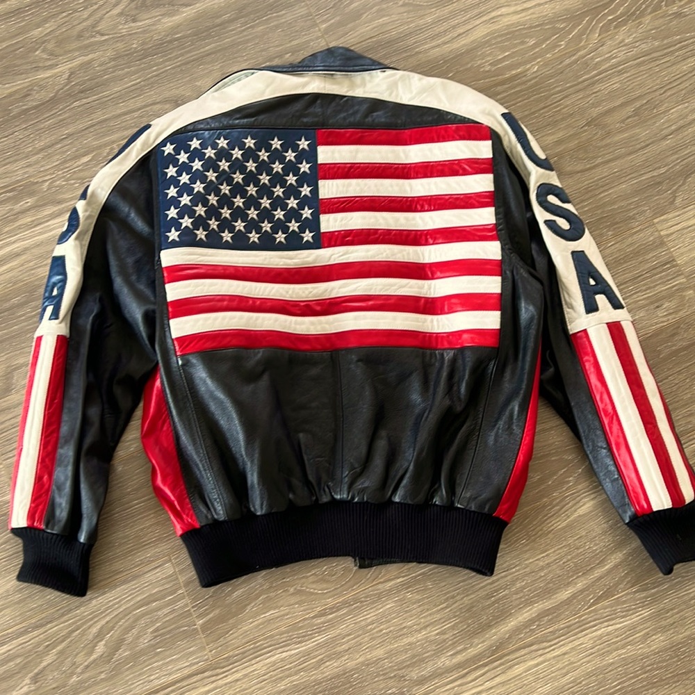Authentic North Beach leather “American Flag” jacket by Michael Hoban.